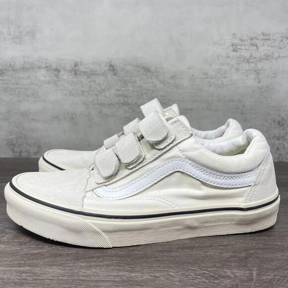 Vans Old Skool V Shoes Womens 7.5 White Straps Laceless Skateboarding - Picture 1 of 12